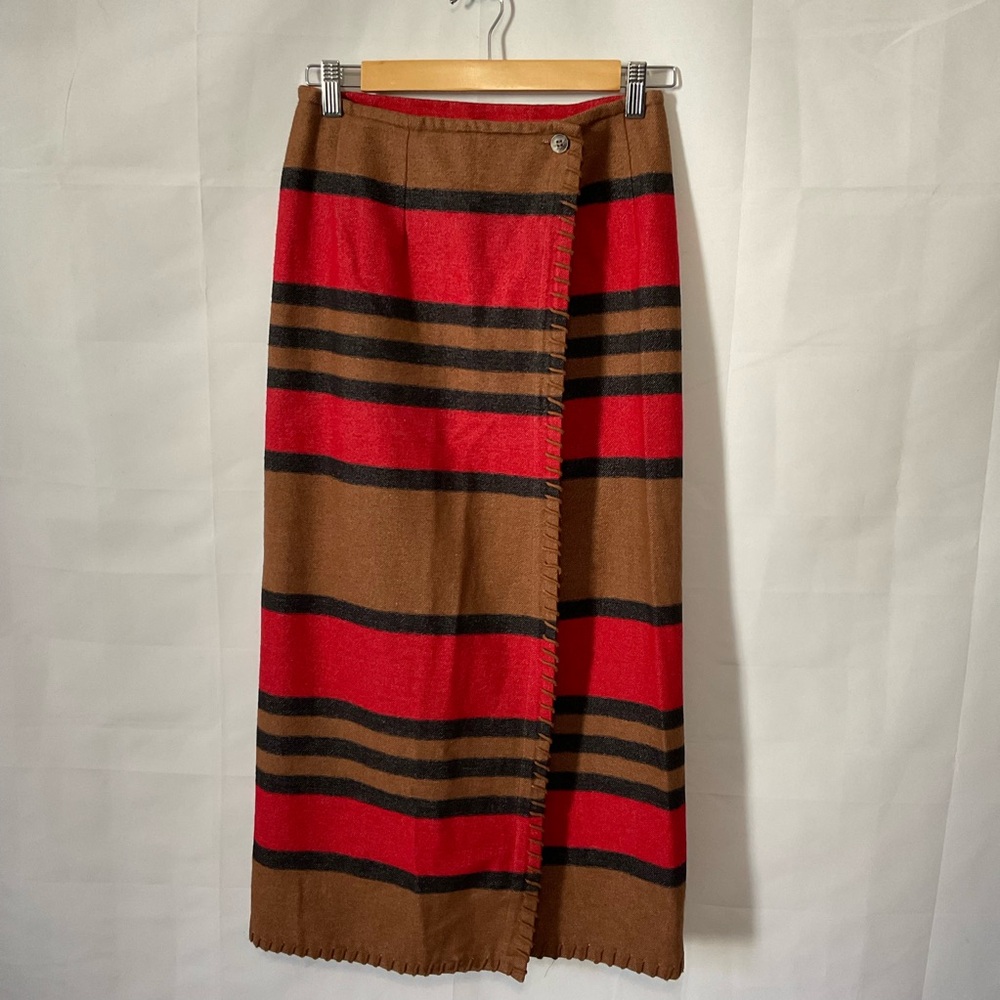 Cambridge Dry Goods Red and Brown Striped Wrap Skirt